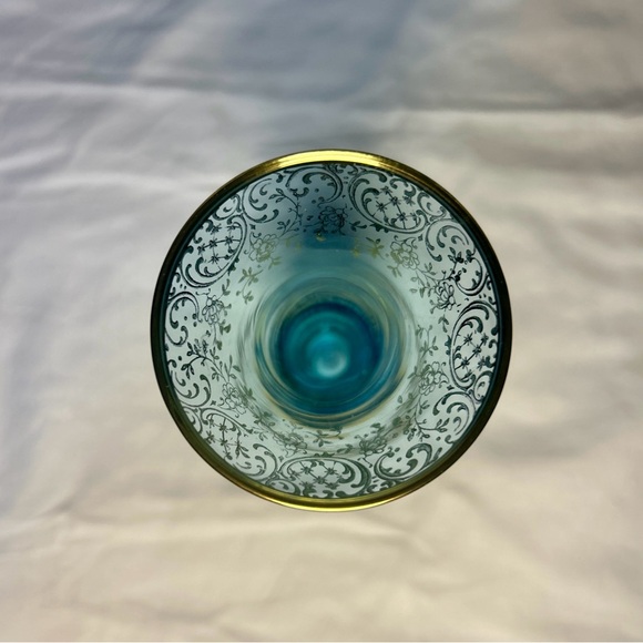 🔹 Vintage VR Crystal Vase Blue Clear Gold Rim 8” West Germany Label - Picture 7 of 10